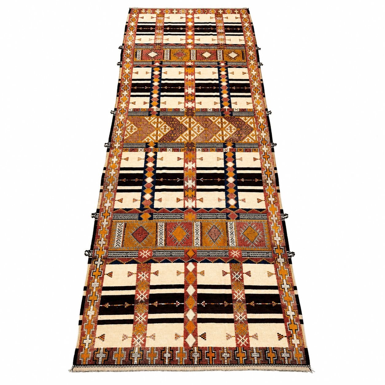 Decorative rug with geometric pattern on a white background