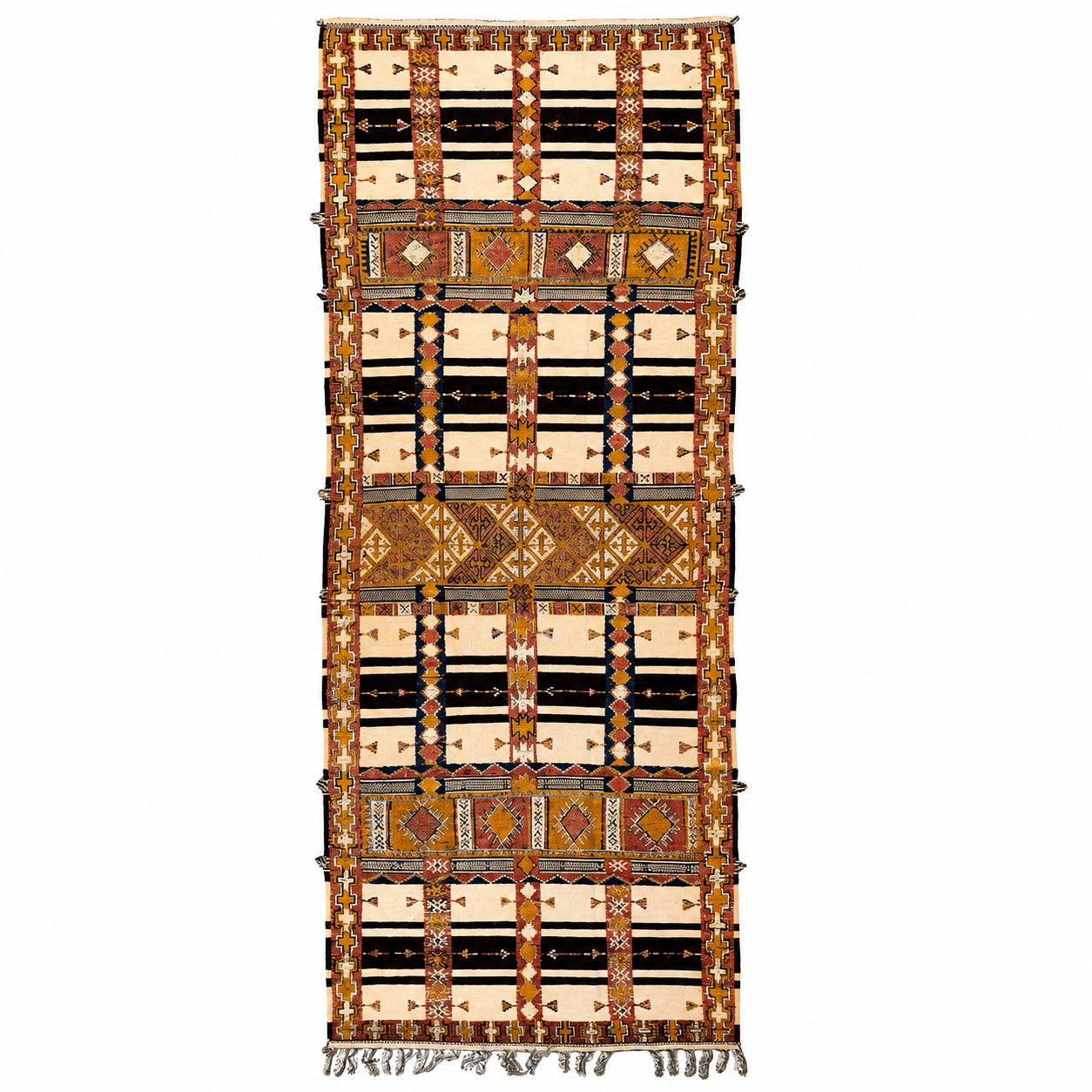 Decorative rug with geometric pattern on a white background
